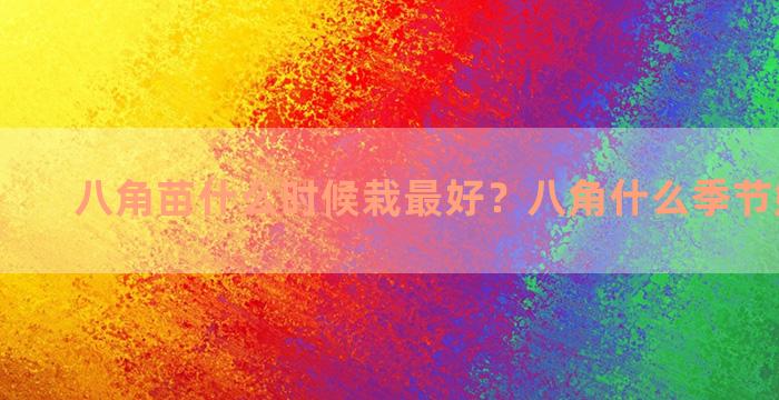 八角苗什么时候栽最好？八角什么季节嫁接最好